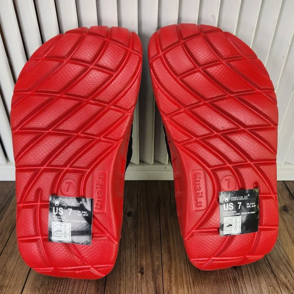 Kuailu Sport Recovery Orthotic Slides Mens Size 7 Black Red Comfort Sandals
